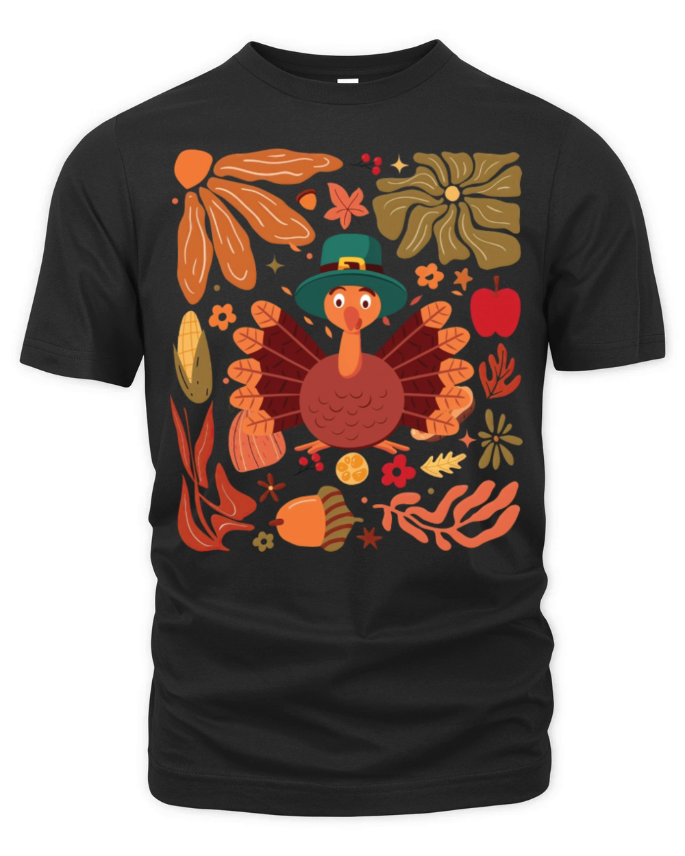 Boho Floral Turkey Funny Thanksgiving Autumns Fall Organic Unisex T-shirt