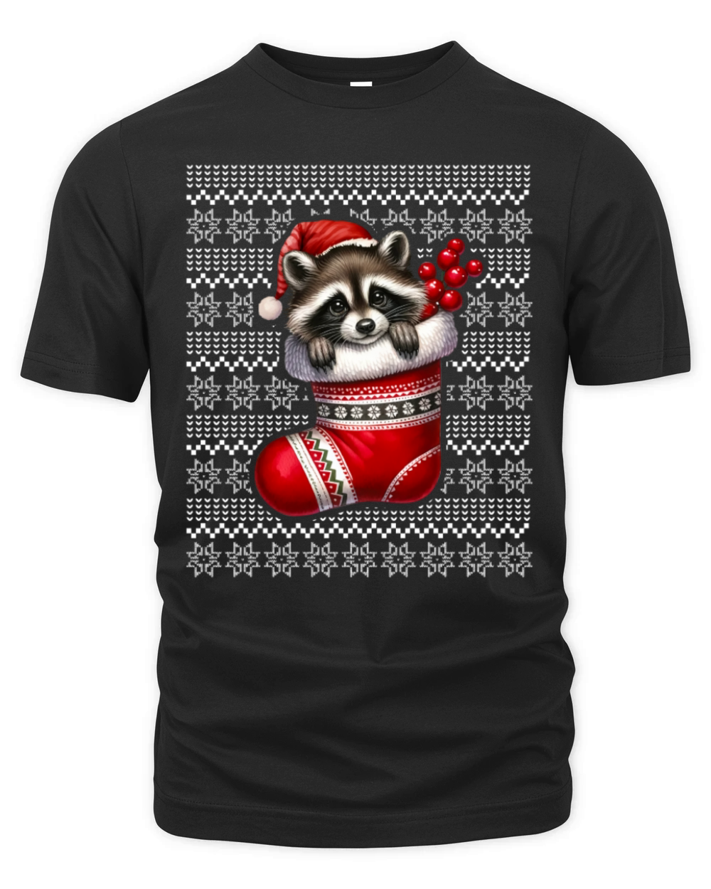 Vintage Raccoon Santa Hat Christmas Pajama Raccoon Organic Unisex T-shirt
