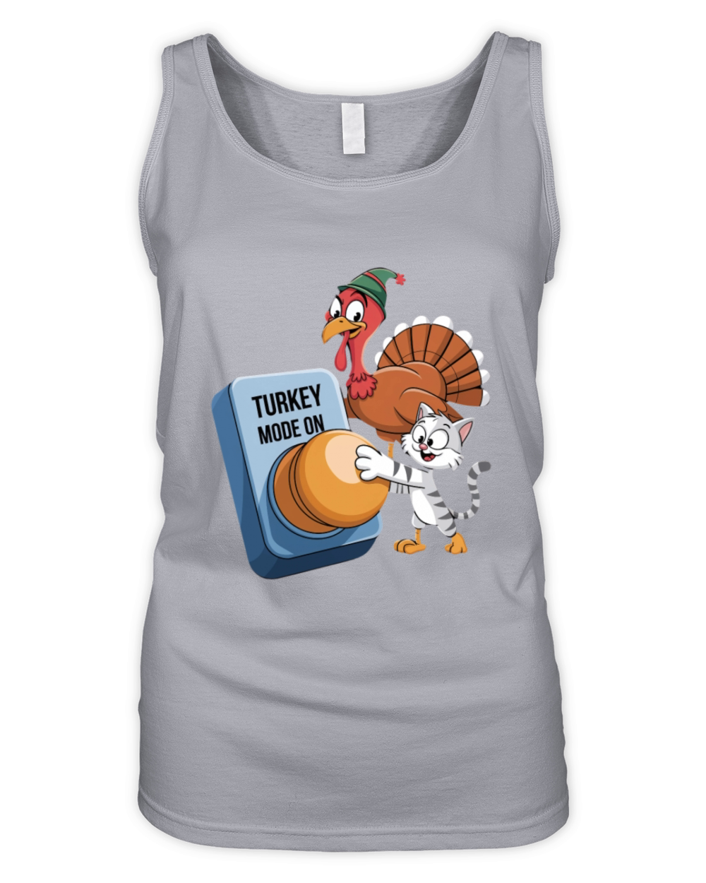 Playful Cat and Turkey Mode On for Thanksgiving Organic Women's Tank Top