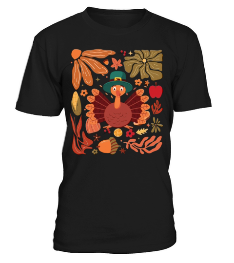 Boho Floral Turkey Funny Thanksgiving Autumns Fall T-Shirt Unisex
