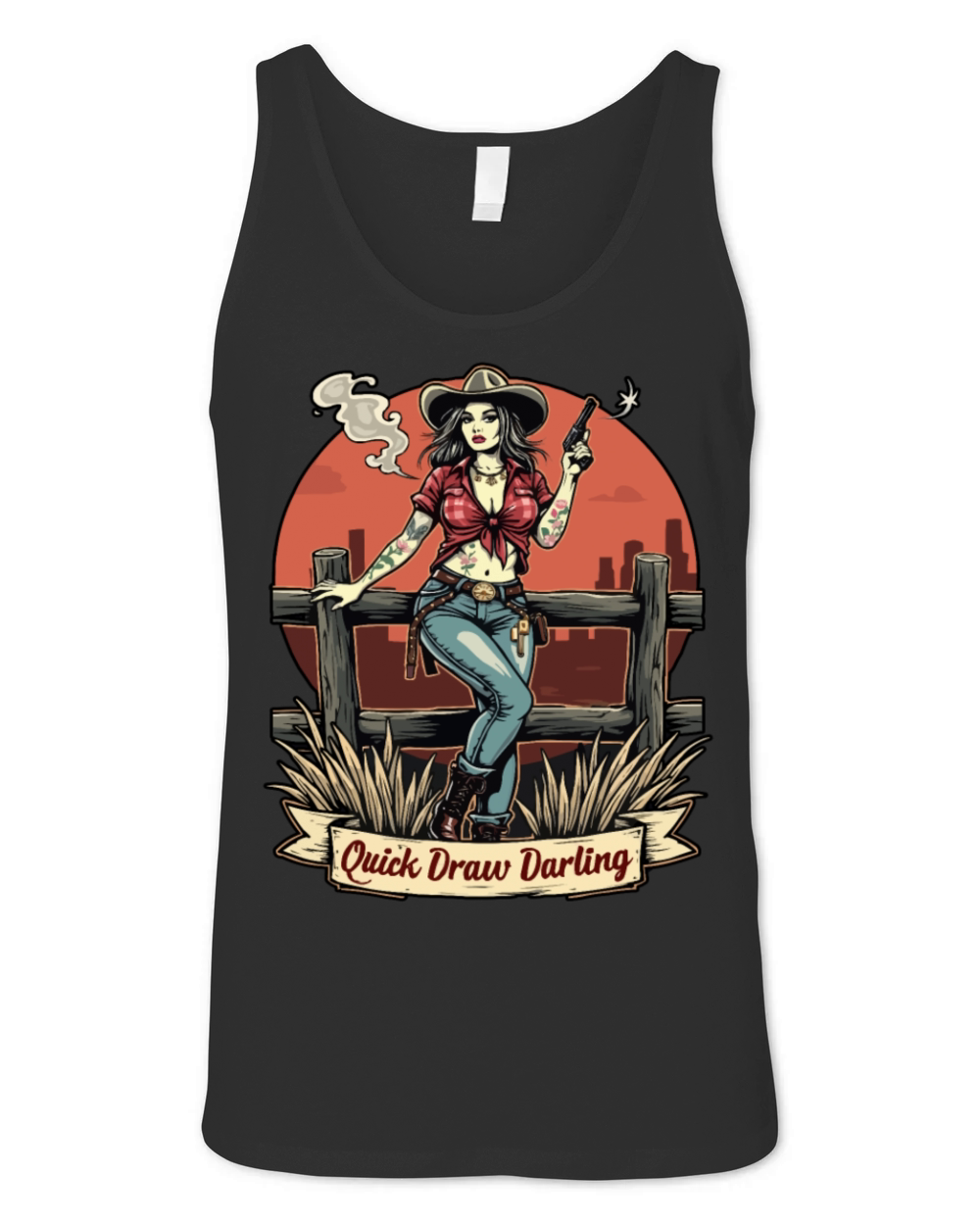 Quick Draw Darling Pinup Art Unisex Jersey Tank