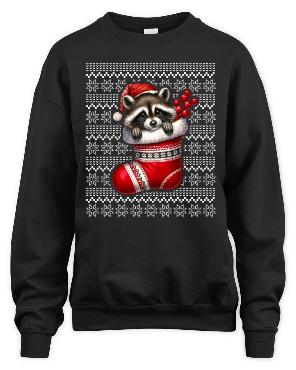 Vintage Raccoon Santa Hat Christmas Pajama Raccoon Unisex Premium Crewneck Sweatshirt