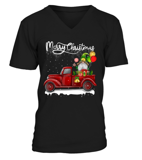 Merry Christmas Vintage Red Truck Gnome V-Neck T-shirt