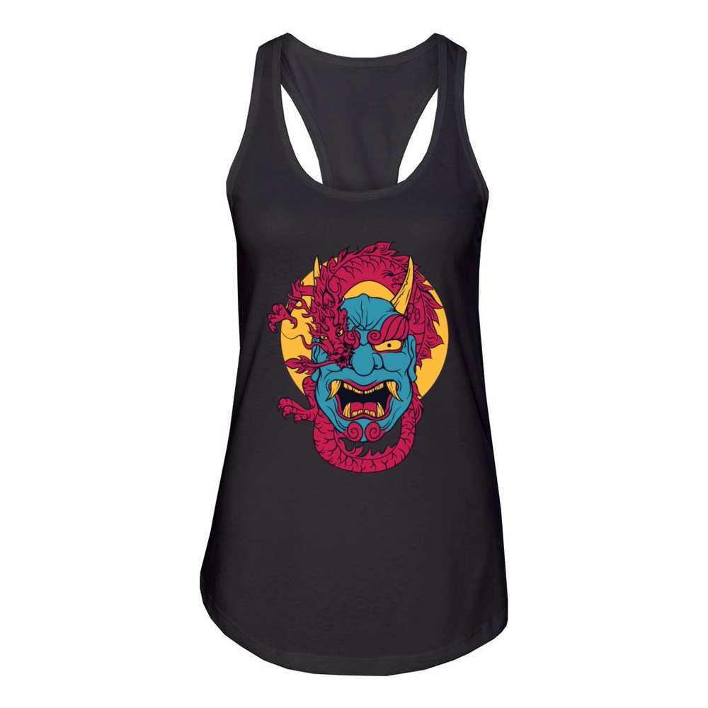 Demon Oni and Dragon hanya mask japanese lofi Women's Racerback Tank