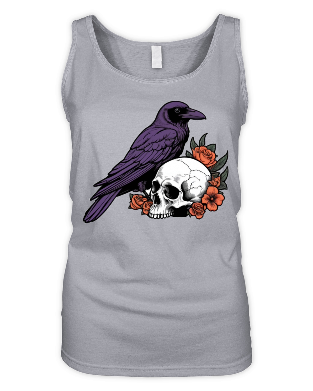 Skull and Raven Surrounded by Roses Organic Women's Tank Top