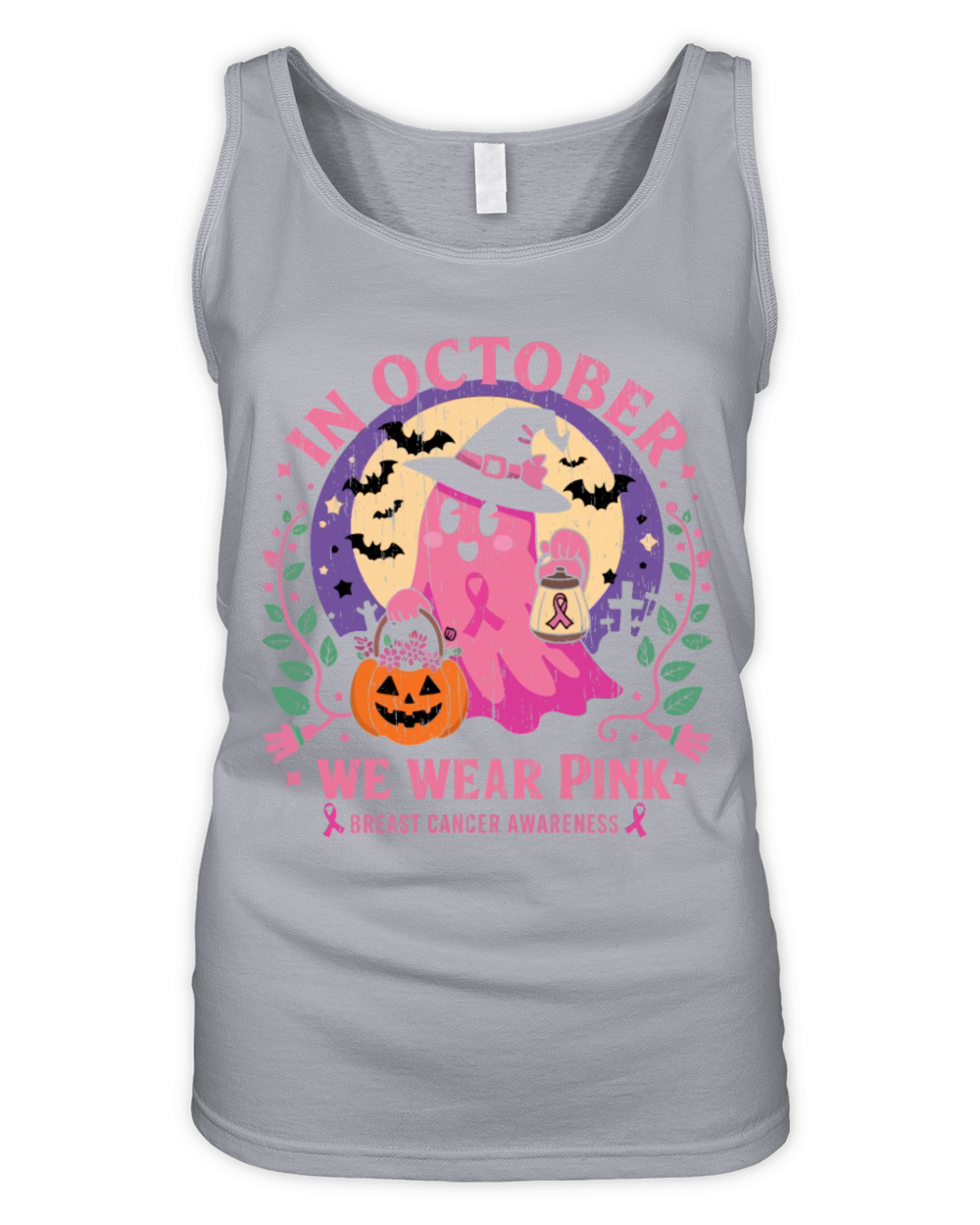 Vintage Pink Ghost Witch Breast Cancer In October Organic Women's Tank Top