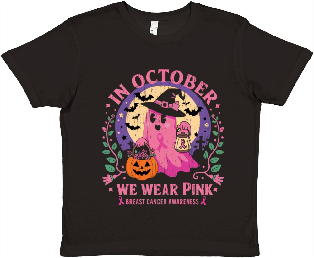 Vintage Pink Ghost Witch Breast Cancer In October Premium Kids Crewneck T-shirt
