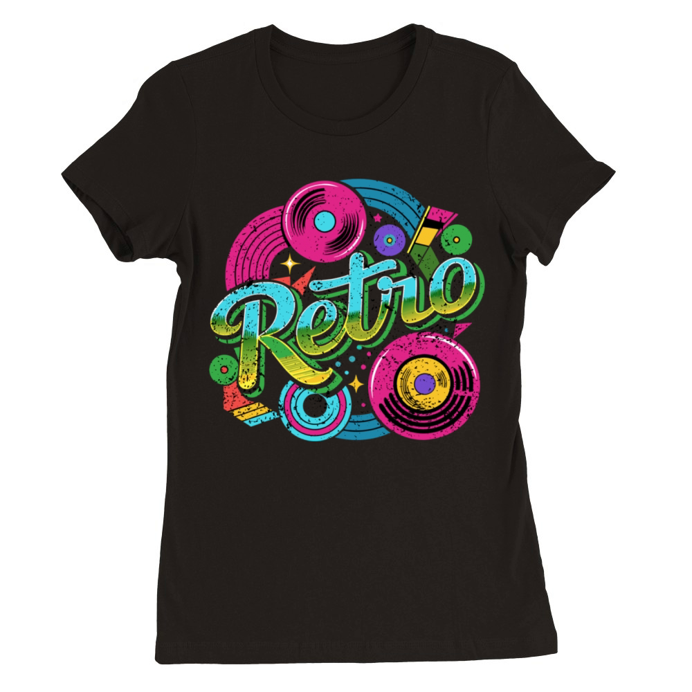 Distressed Retro Music with neon colours Premium Womens Crewneck T-shirt