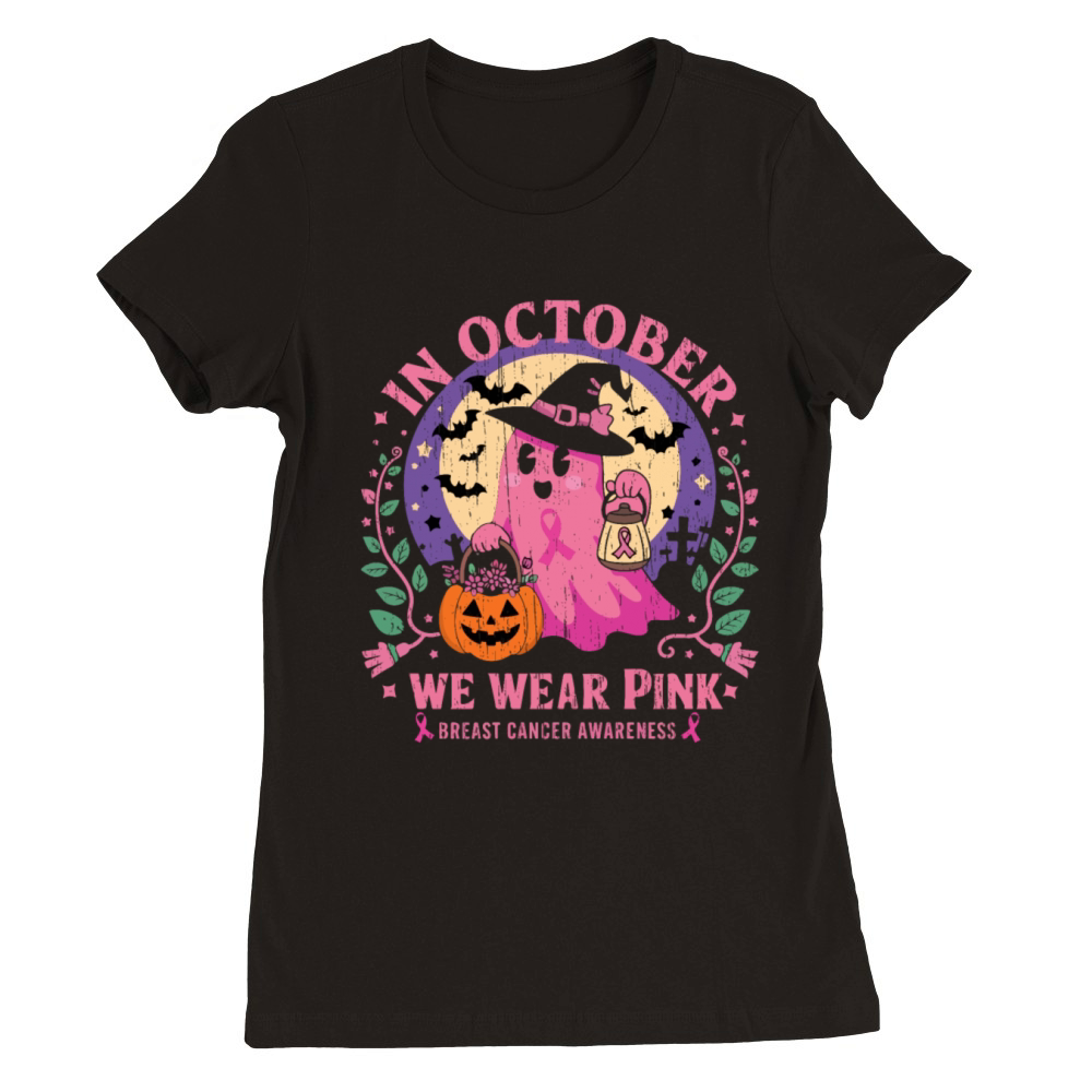 Vintage Pink Ghost Witch Breast Cancer In October Premium Womens Crewneck T-shirt