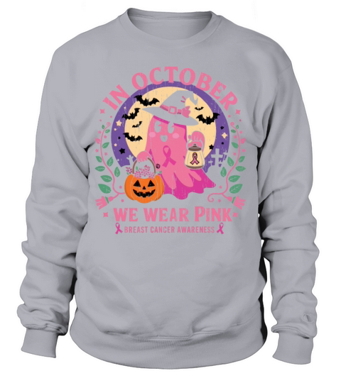 Vintage Pink Ghost Witch Breast Cancer In October Sweatshirt Unisex
