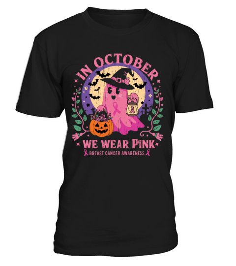 Vintage Pink Ghost Witch Breast Cancer In October T-Shirt Unisex