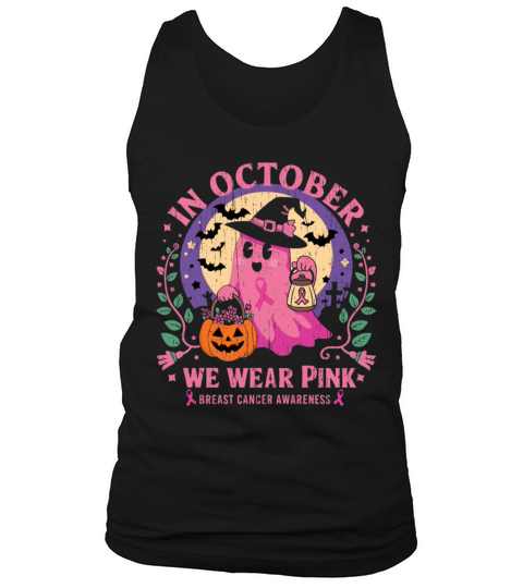 Vintage Pink Ghost Witch Breast Cancer In October Tank Top Unisex