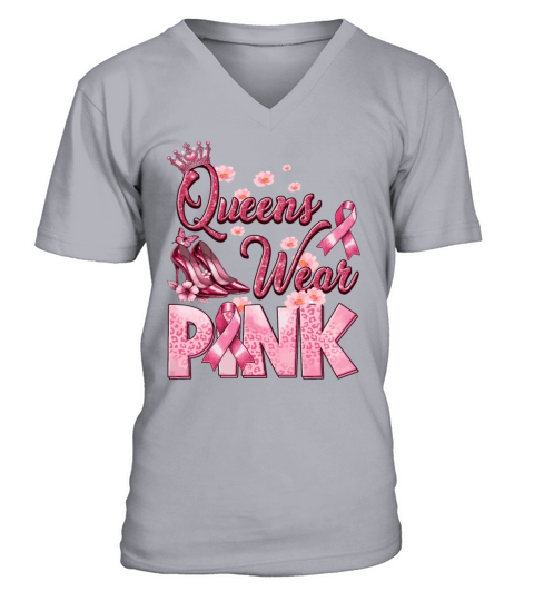 Queens Wear Pink Breast Cancer Awareness Month V-Neck T-shirt