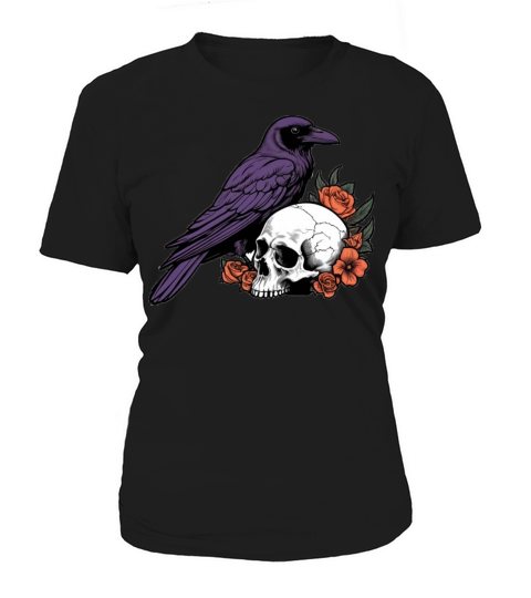 Skull and Raven Surrounded by Roses Women's T-Shirt