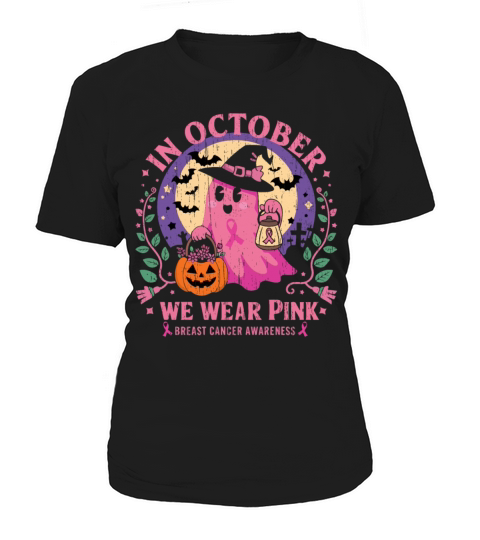 Vintage Pink Ghost Witch Breast Cancer In October Women's T-Shirt