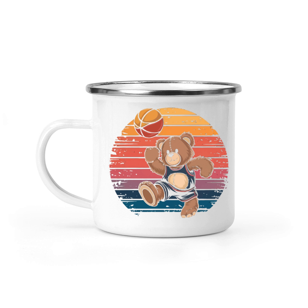 Teddy bear plays basketball vintage Camping Mug