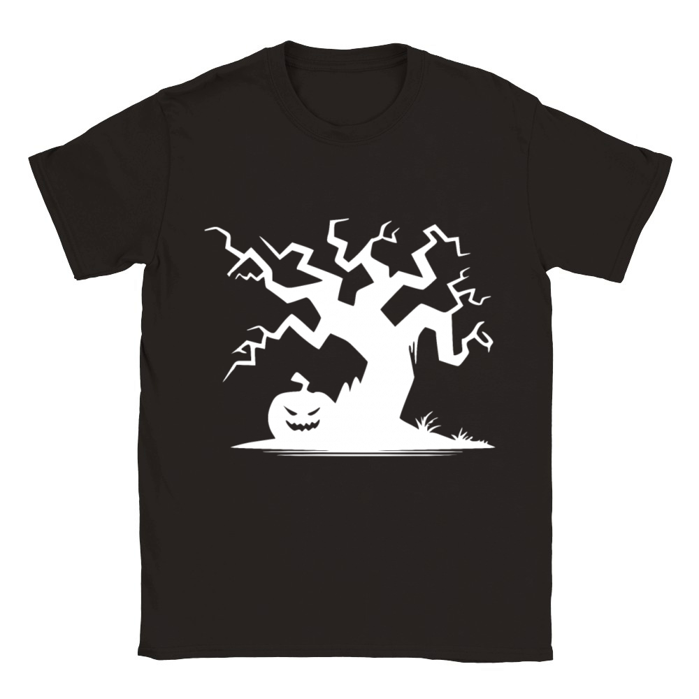 Spooky Halloween Haunted Tree With Pumpkin Classic Kids Crewneck T-shirt