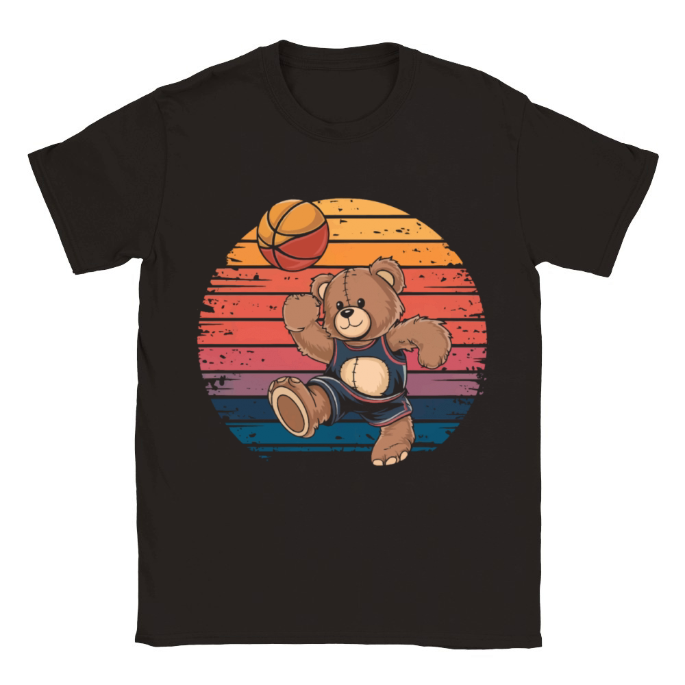 Teddy bear plays basketball vintage Classic Kids Crewneck T-shirt