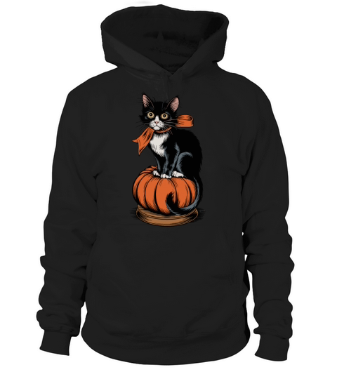 Black and White Cat On Pumpkin Hoodie Unisex
