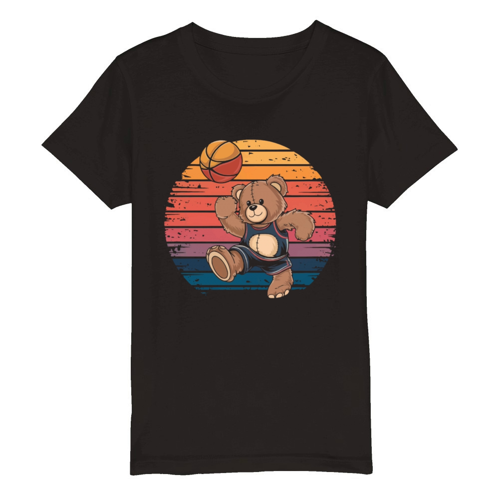 Teddy bear plays basketball vintage Organic Kids Crewneck T-shirt