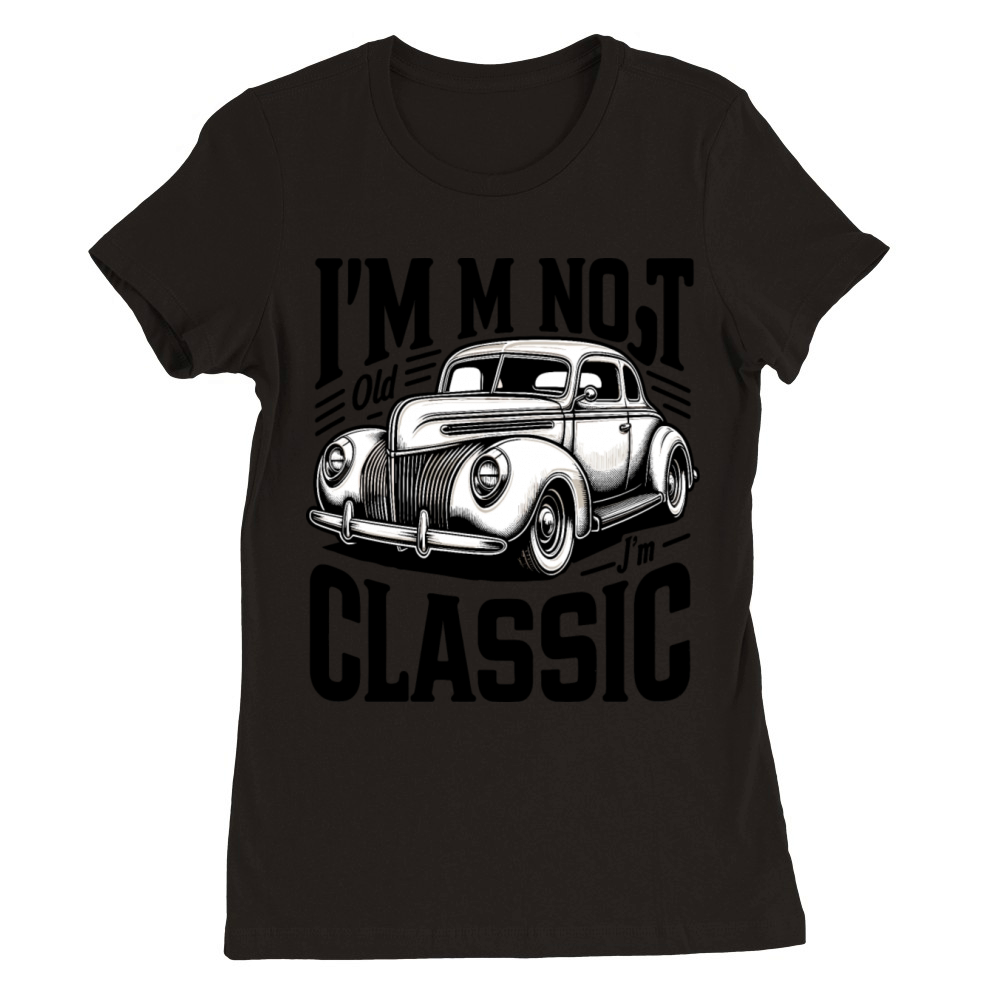 Vintage Retro Classic Car Illustration Art Premium Womens Crewneck T-shirt
