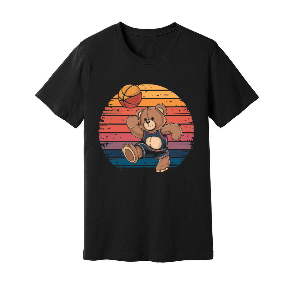 Teddy bear plays basketball vintage Unisex Jersey Tee
