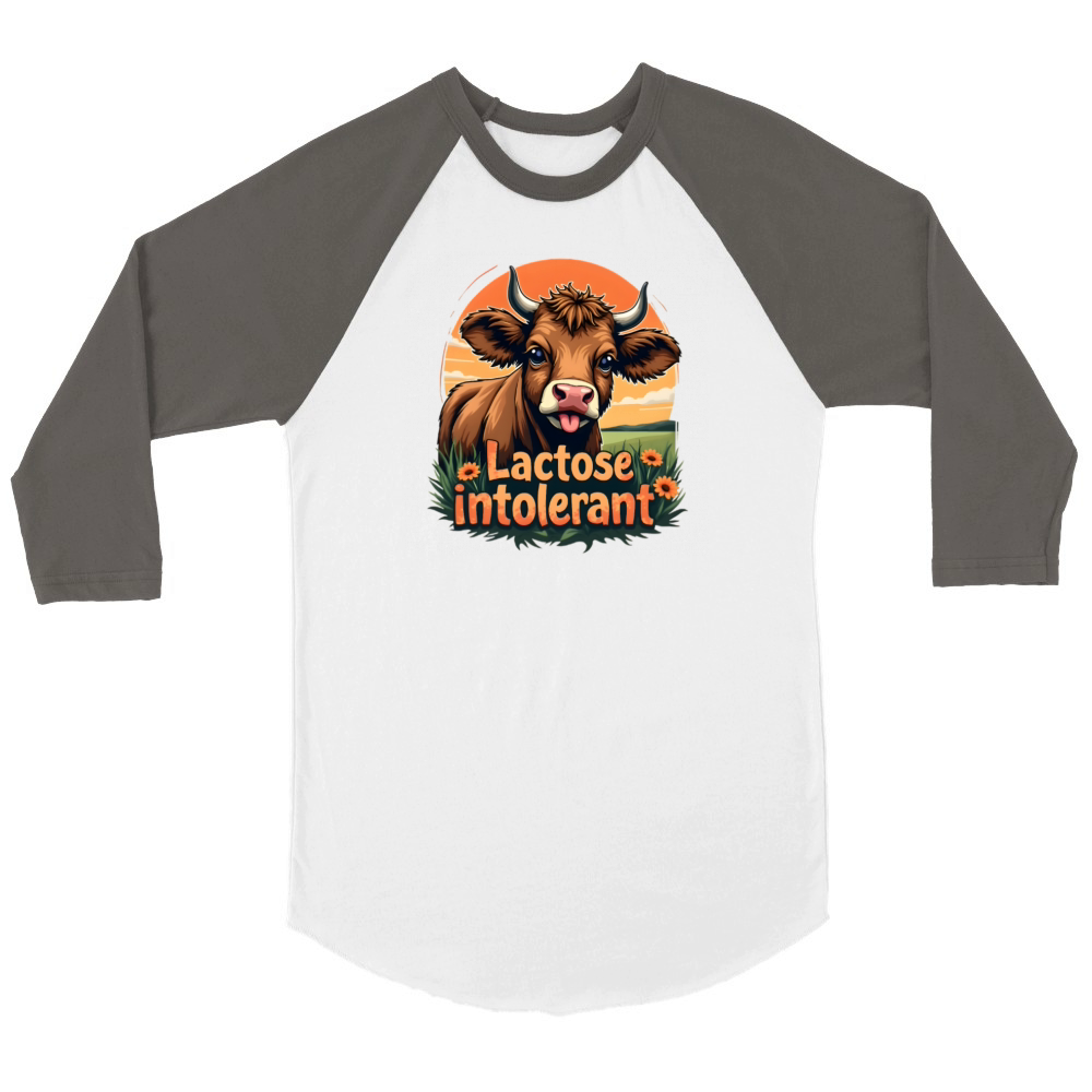 Lactose Intolerant Funny Cow Unisex ¾ sleeve Raglan T-shirt