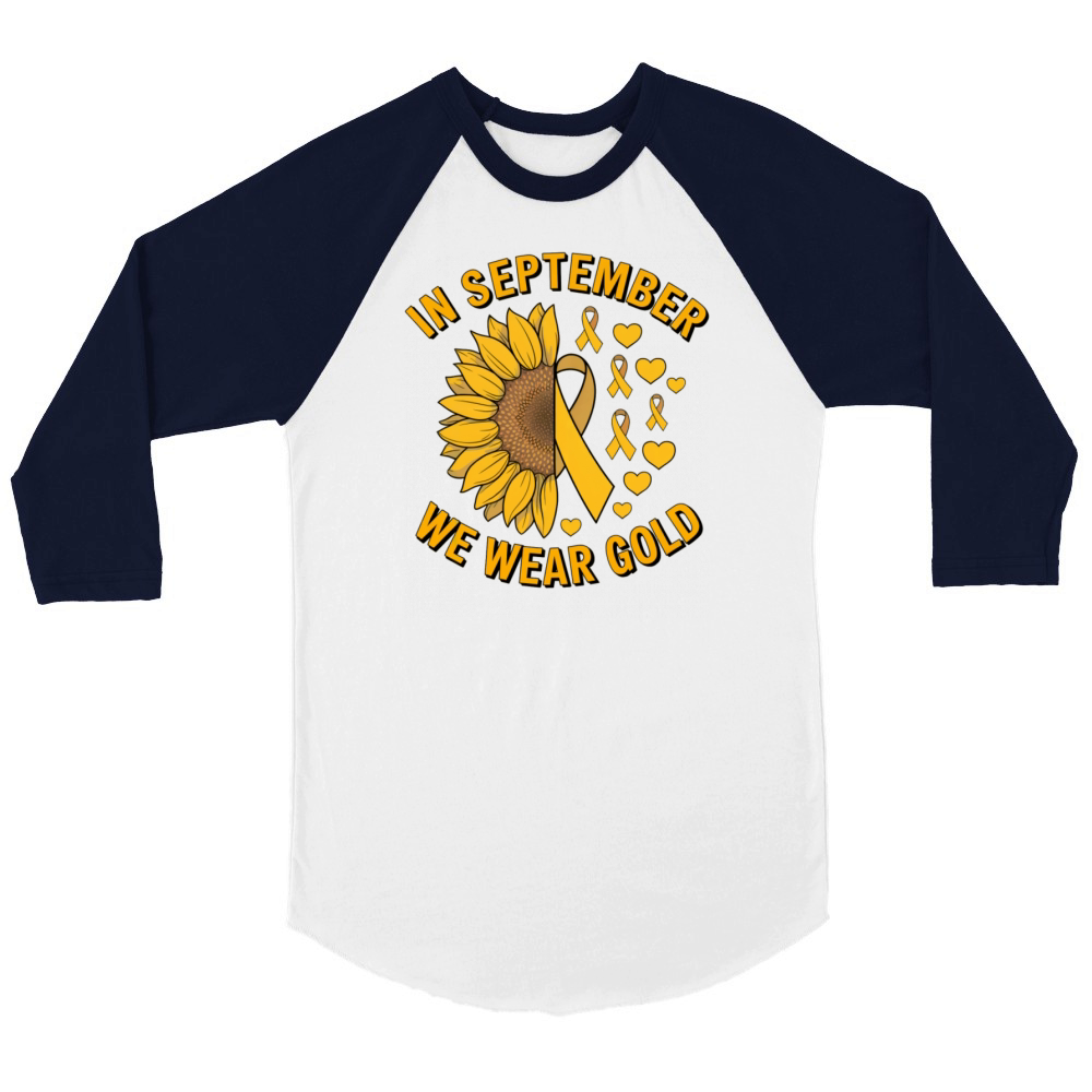September We Wear Gold Childhood Cancer Awareness Unisex ¾ sleeve Raglan T-shirt