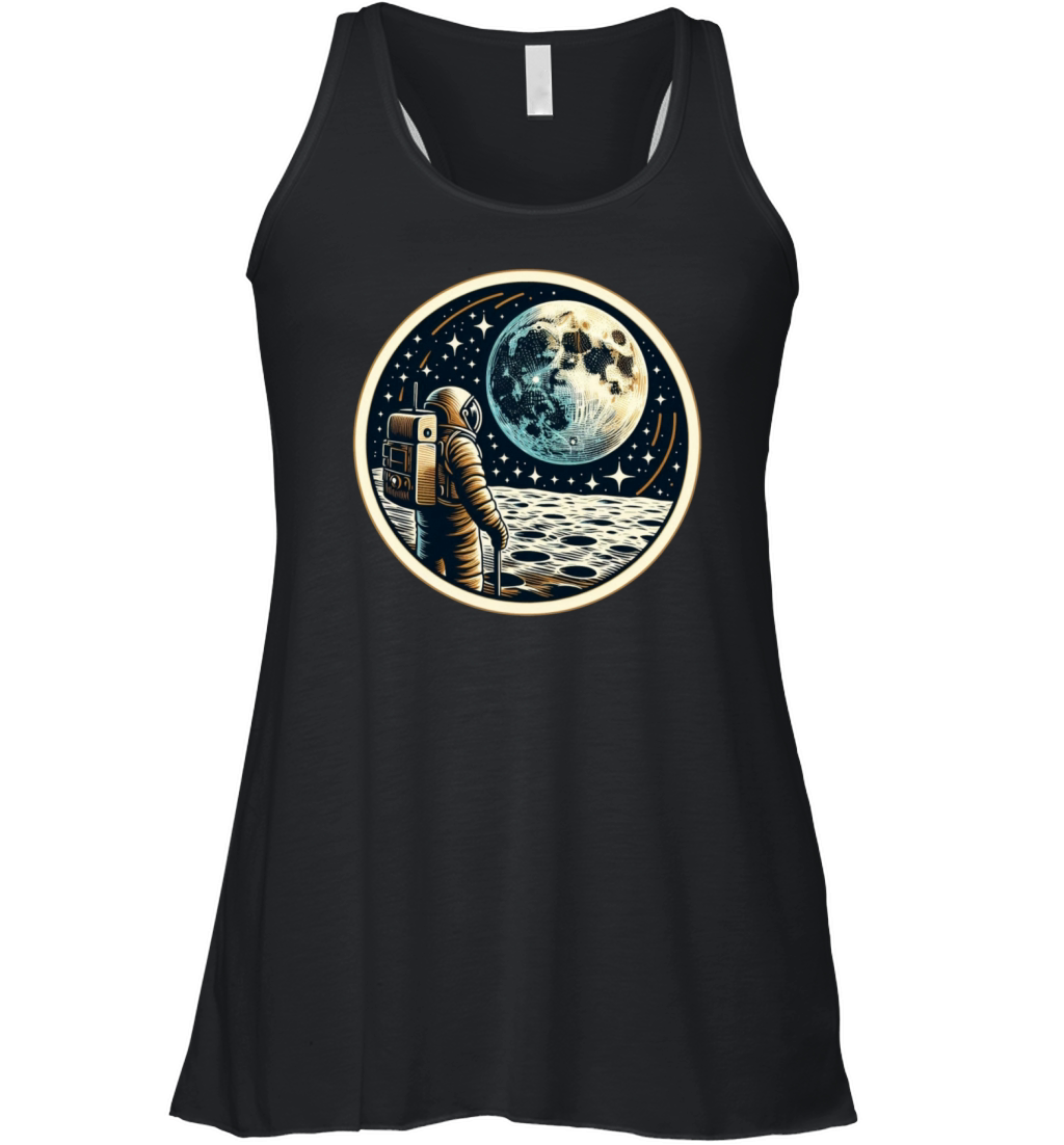 Retro astronaut watching stars space adventure Women's Flowy Tank Top