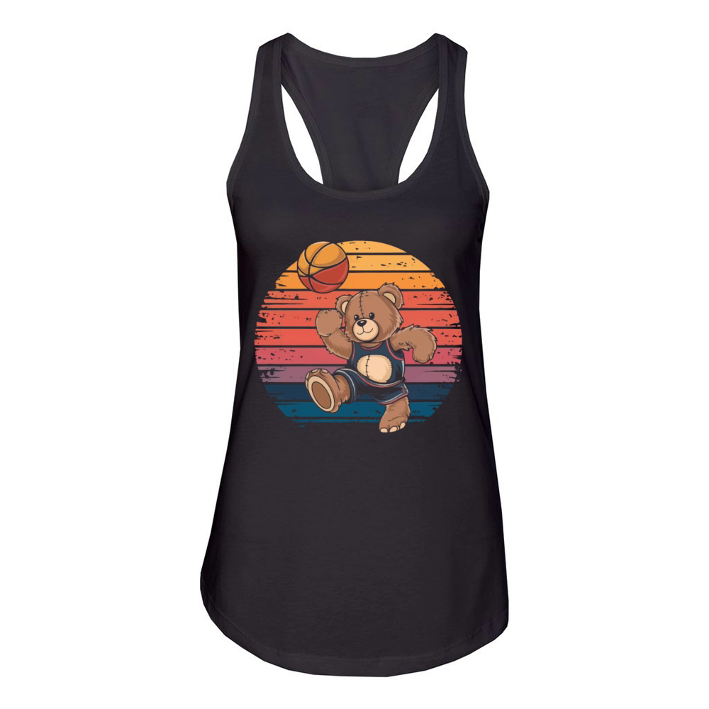 Teddy bear plays basketball vintage Women's Racerback Tank