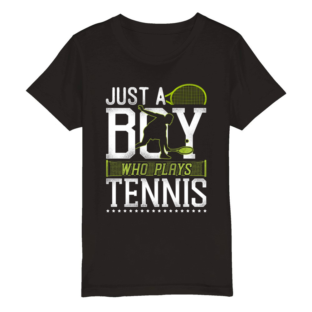 Funny Tennis Player Racket Boy Organic Kids Crewneck T-shirt