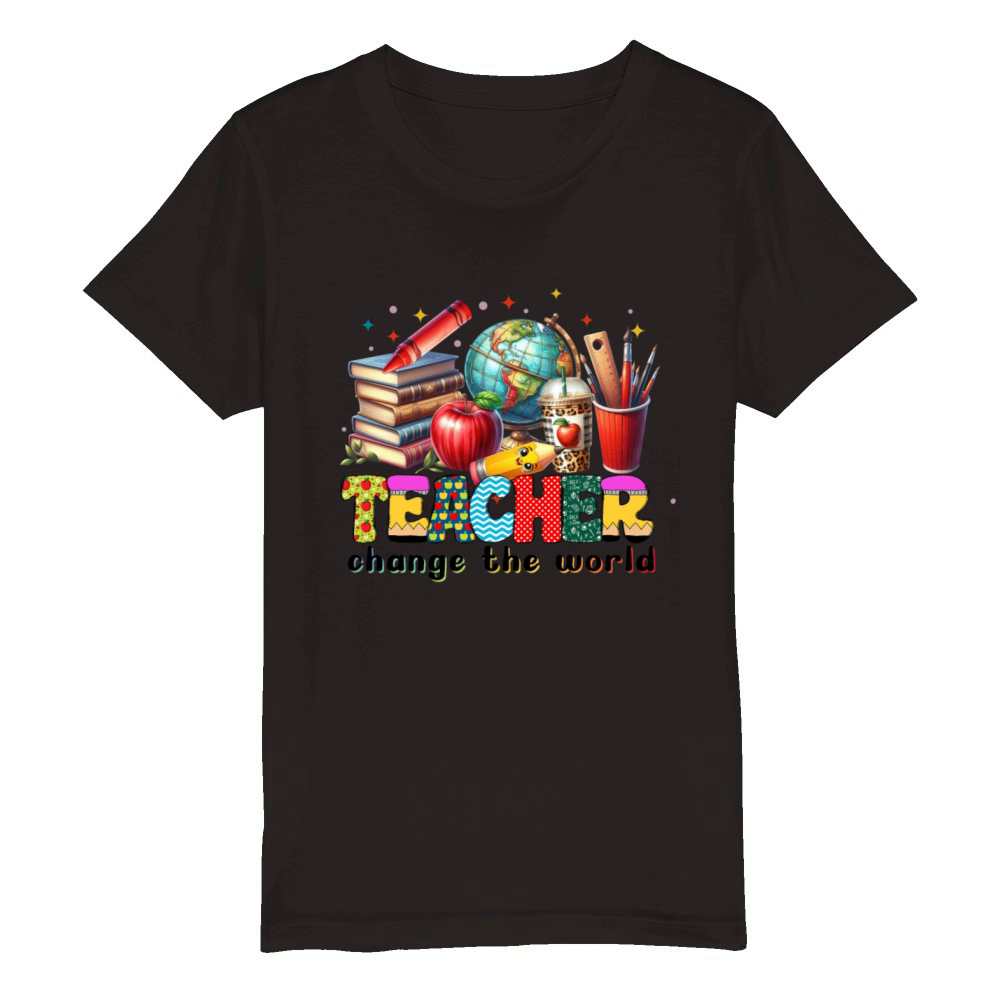 Teacher Change The World Organic Kids Crewneck T-shirt
