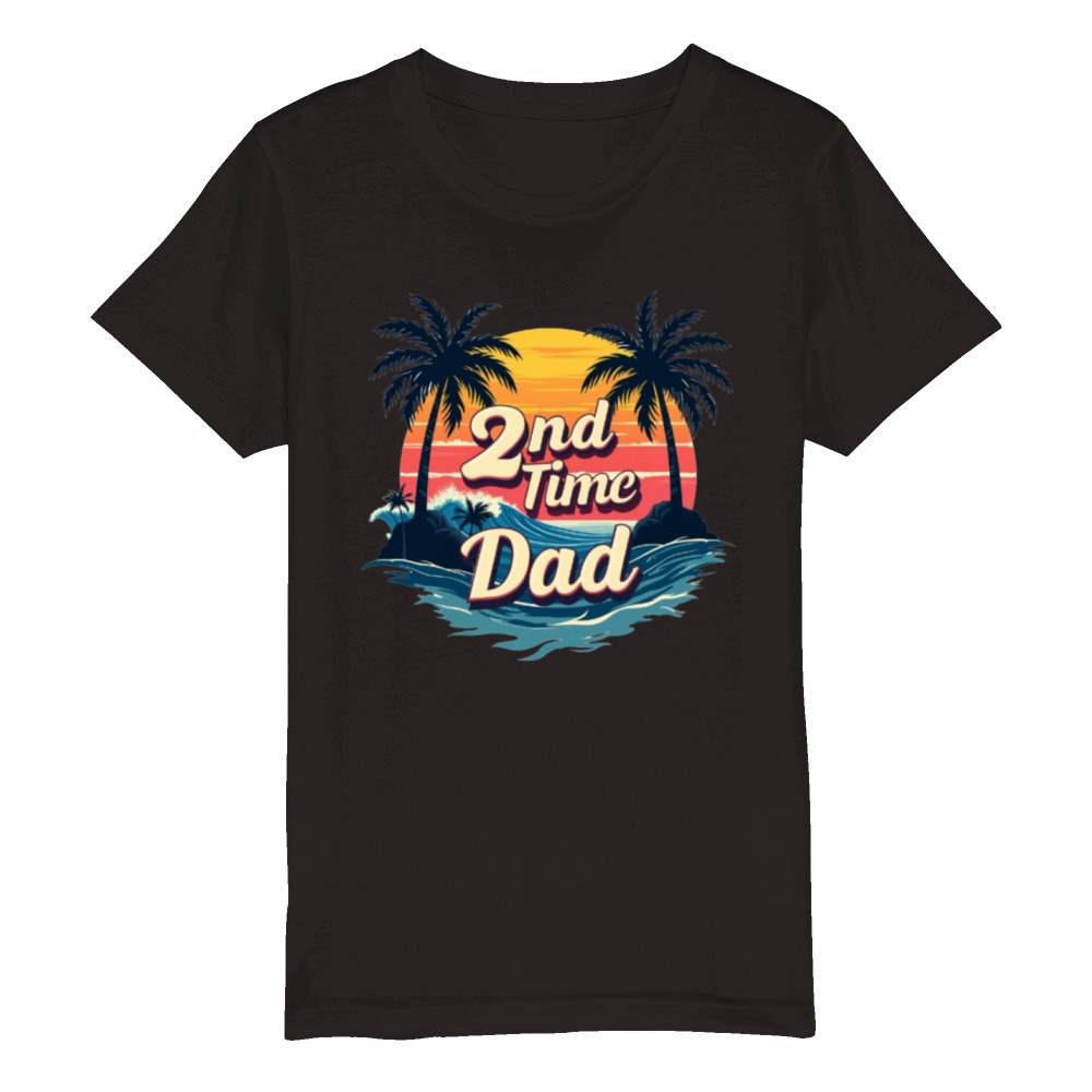 Vintage Retro Sunset 2nd Second Time Dad est 2024 Organic Kids Crewneck T-shirt