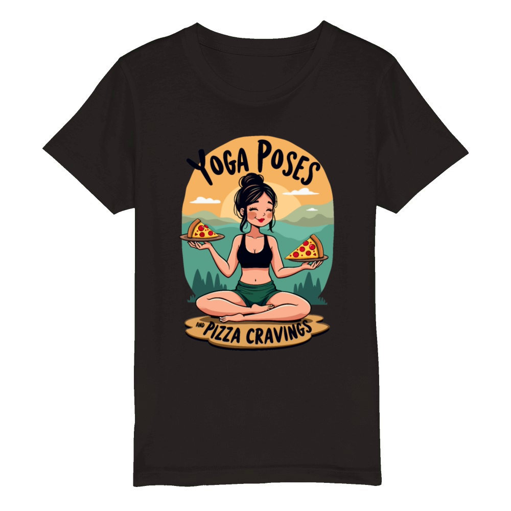 Yoga Poses and Pizza Cravings - Fitness Humor Organic Kids Crewneck T-shirt