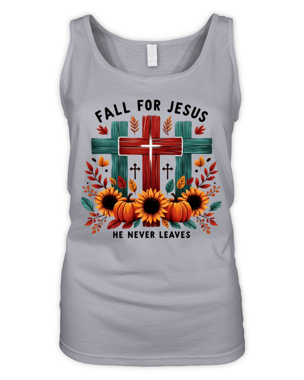 Fall for Jesus He Never Leaves - Faith Organic Women's Tank Top