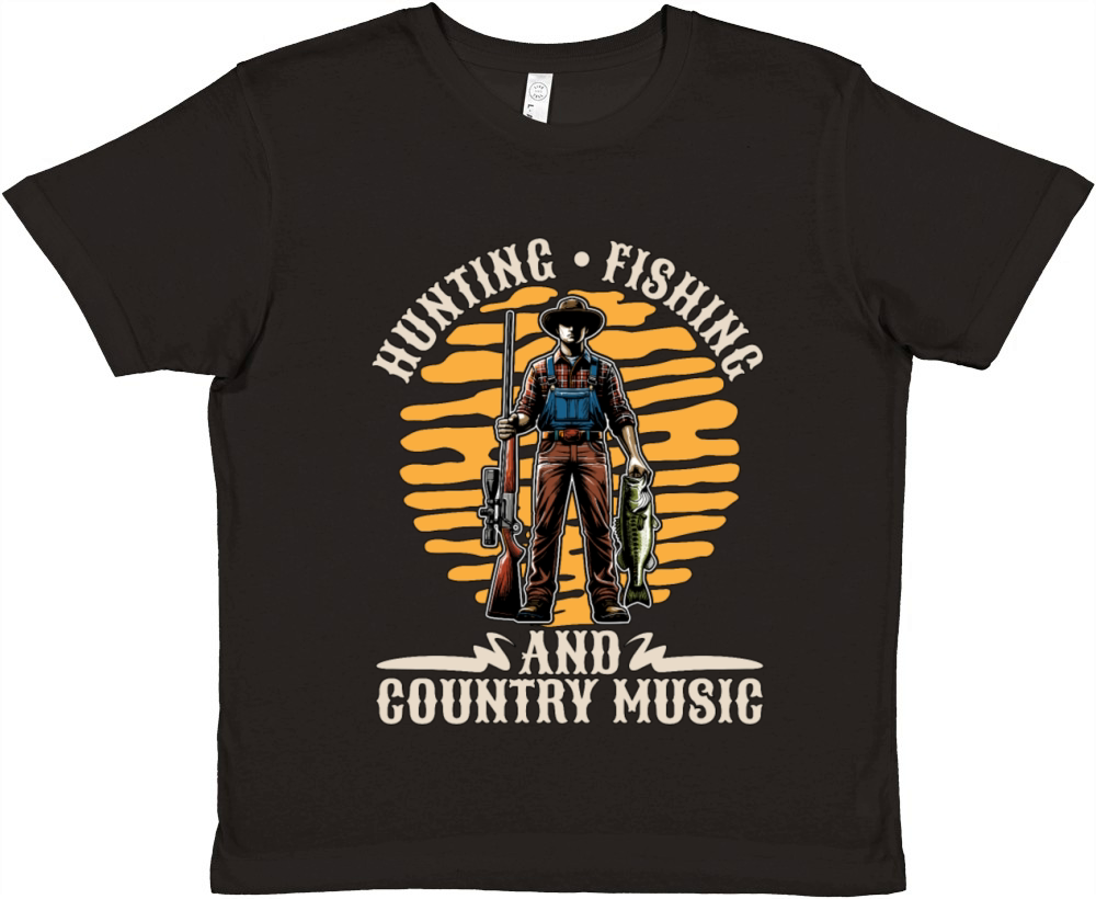 Hunting Fishing And Country Music Nature Lover Premium Kids Crewneck T-shirt