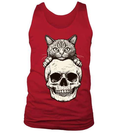 Vintage halloween Drawing Of A Cat And Skull desig Tank Top Unisex