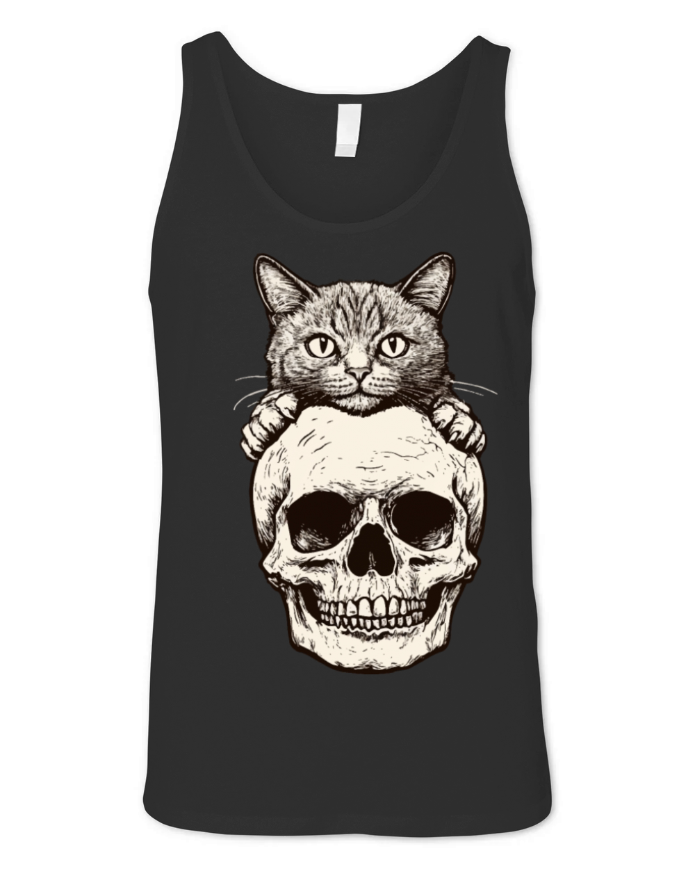 Vintage halloween Drawing Of A Cat And Skull desig Unisex Jersey Tank