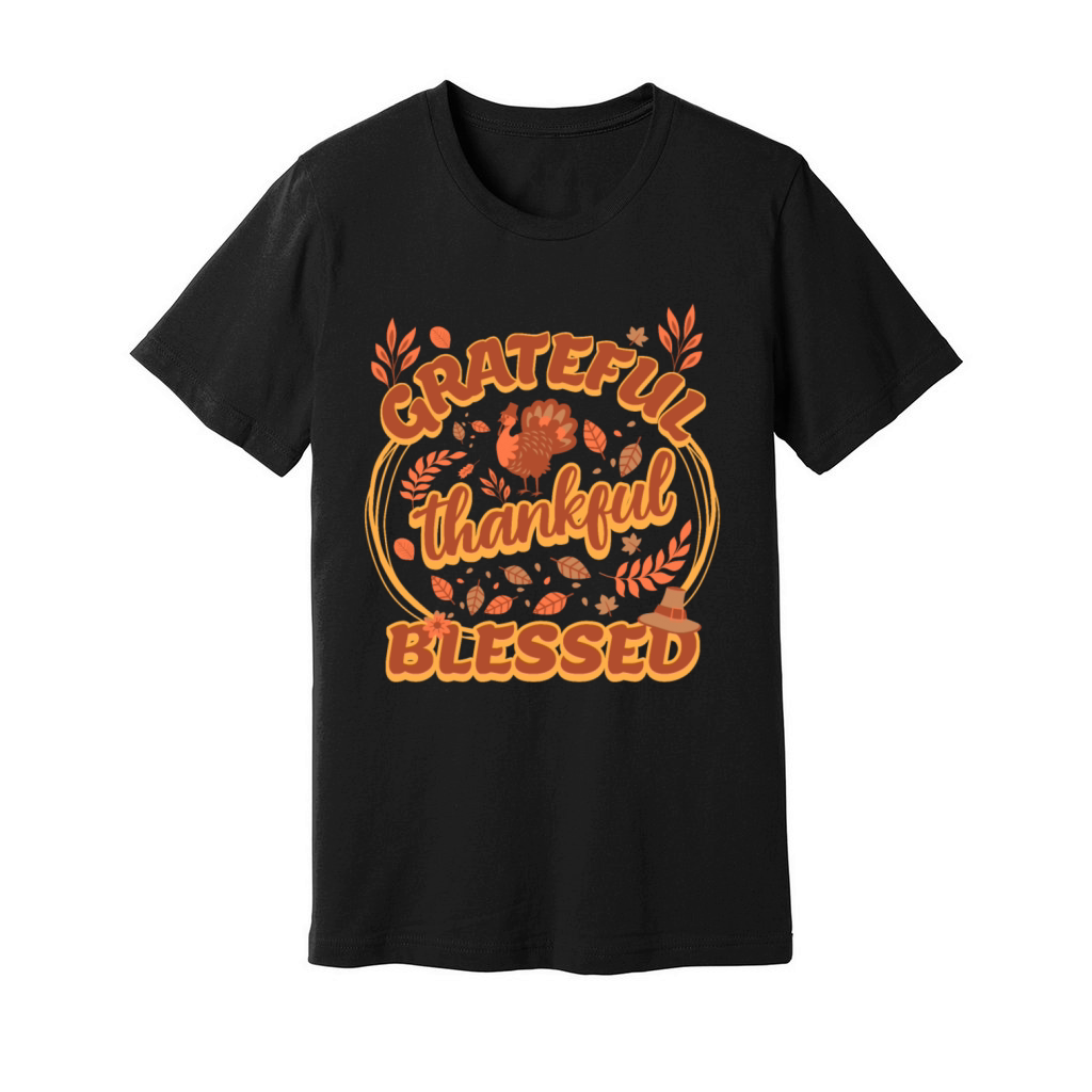 Grateful Thankful Blessed Cute Thanksgiving 2024 Unisex Jersey Tee
