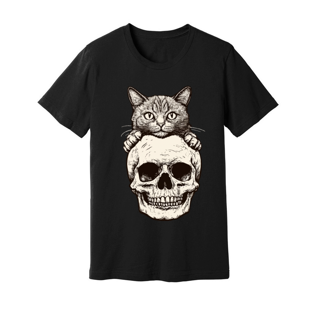 Vintage halloween Drawing Of A Cat And Skull desig Unisex Jersey Tee