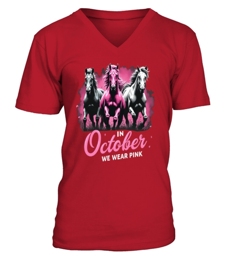 Horses for October Breast Cancer V-Neck T-shirt