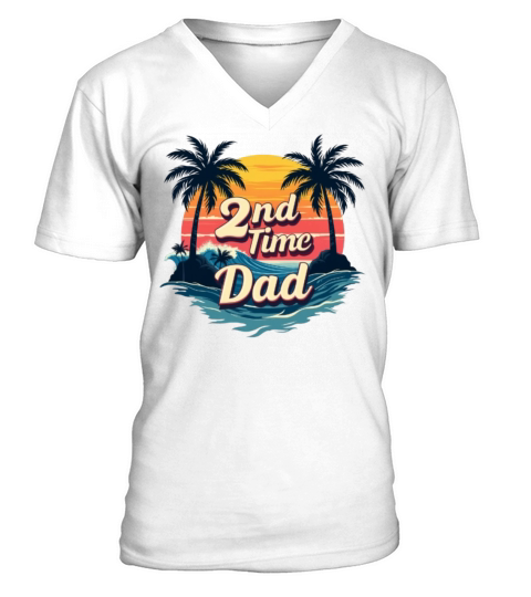 Vintage Retro Sunset 2nd Second Time Dad est 2024 V-Neck T-shirt