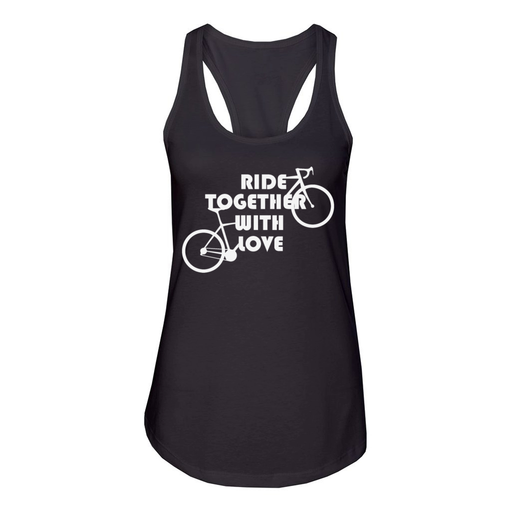 Biking Ride Together With Love White Women's Racerback Tank