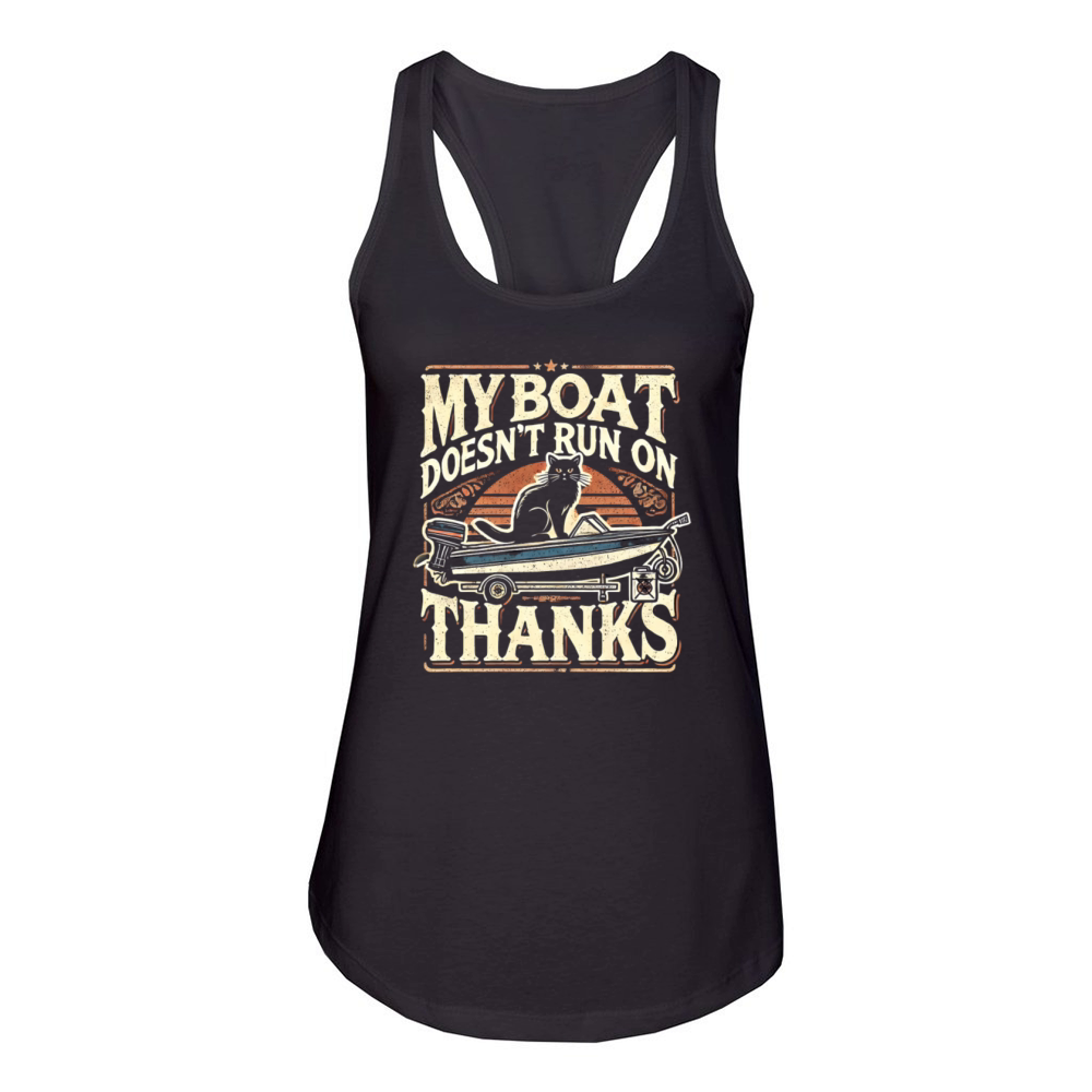 Humorous Boat Lover Quote Cat Vintage Boating Women's Racerback Tank