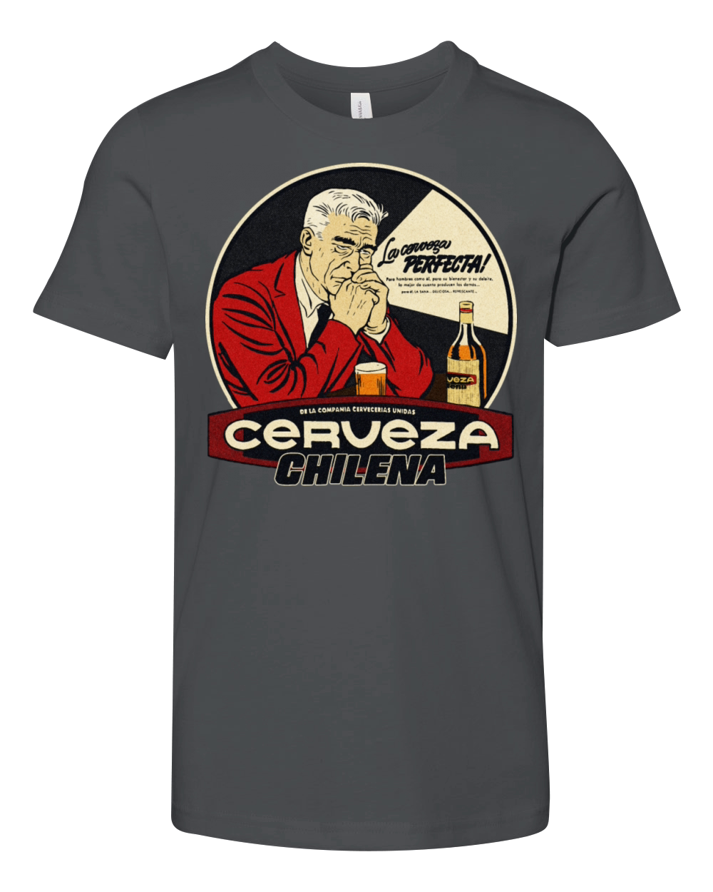 Vintage Chile Cerveza Gentleman Advert Youth Unisex Jersey Tee