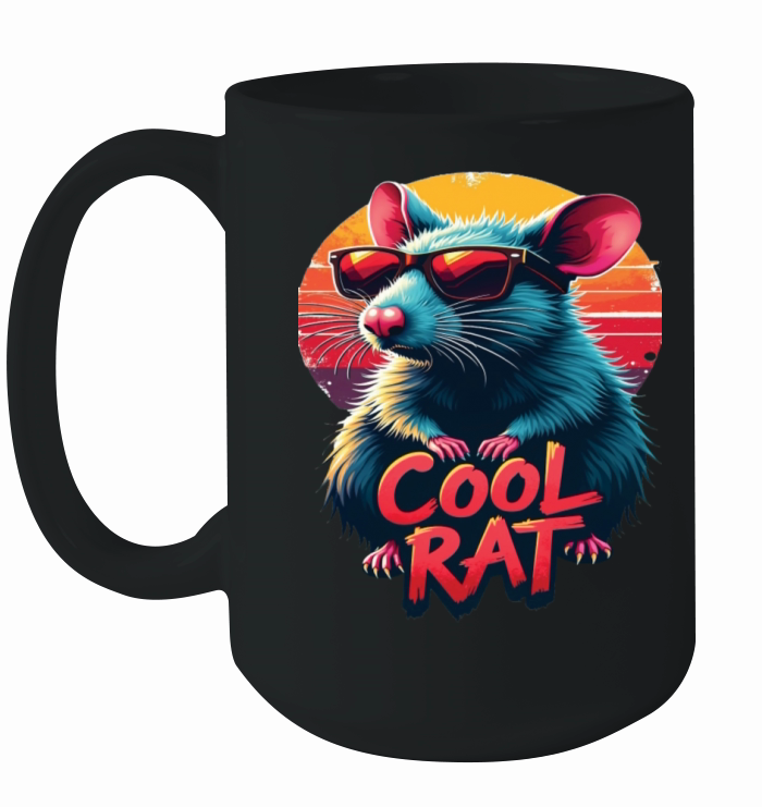 Cool Rat with Sunglasses Retro Sunset Design Ceramic Mug