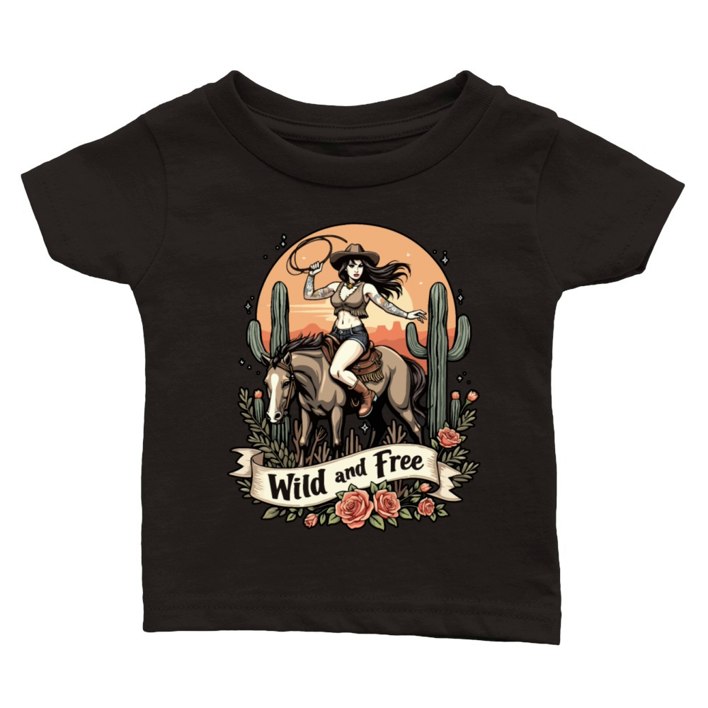 Wild And Free Pinup Cowgirl Classic Baby Crewneck T-shirt