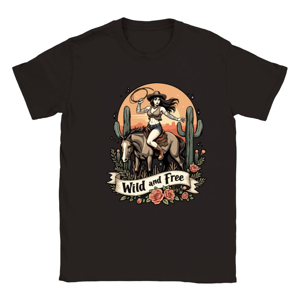Wild And Free Pinup Cowgirl Classic Kids Crewneck T-shirt
