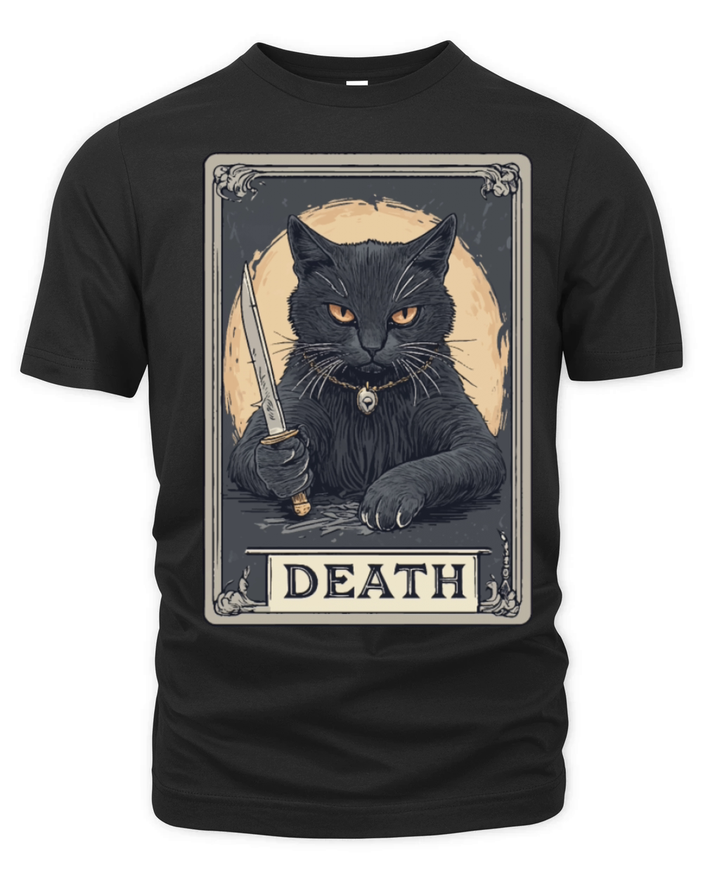 Halloween Vintage Black Cat with knife design Organic Unisex T-shirt