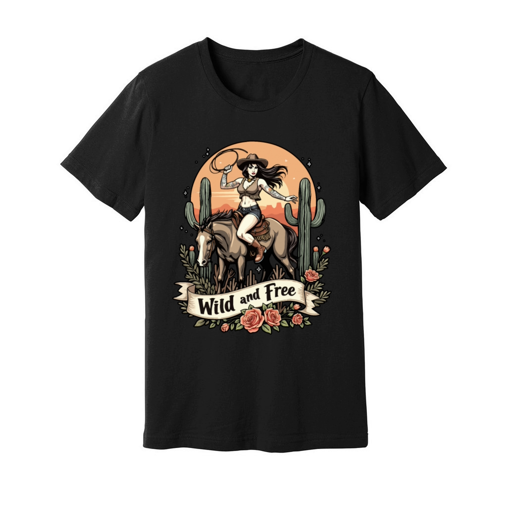 Wild And Free Pinup Cowgirl Unisex Jersey Tee